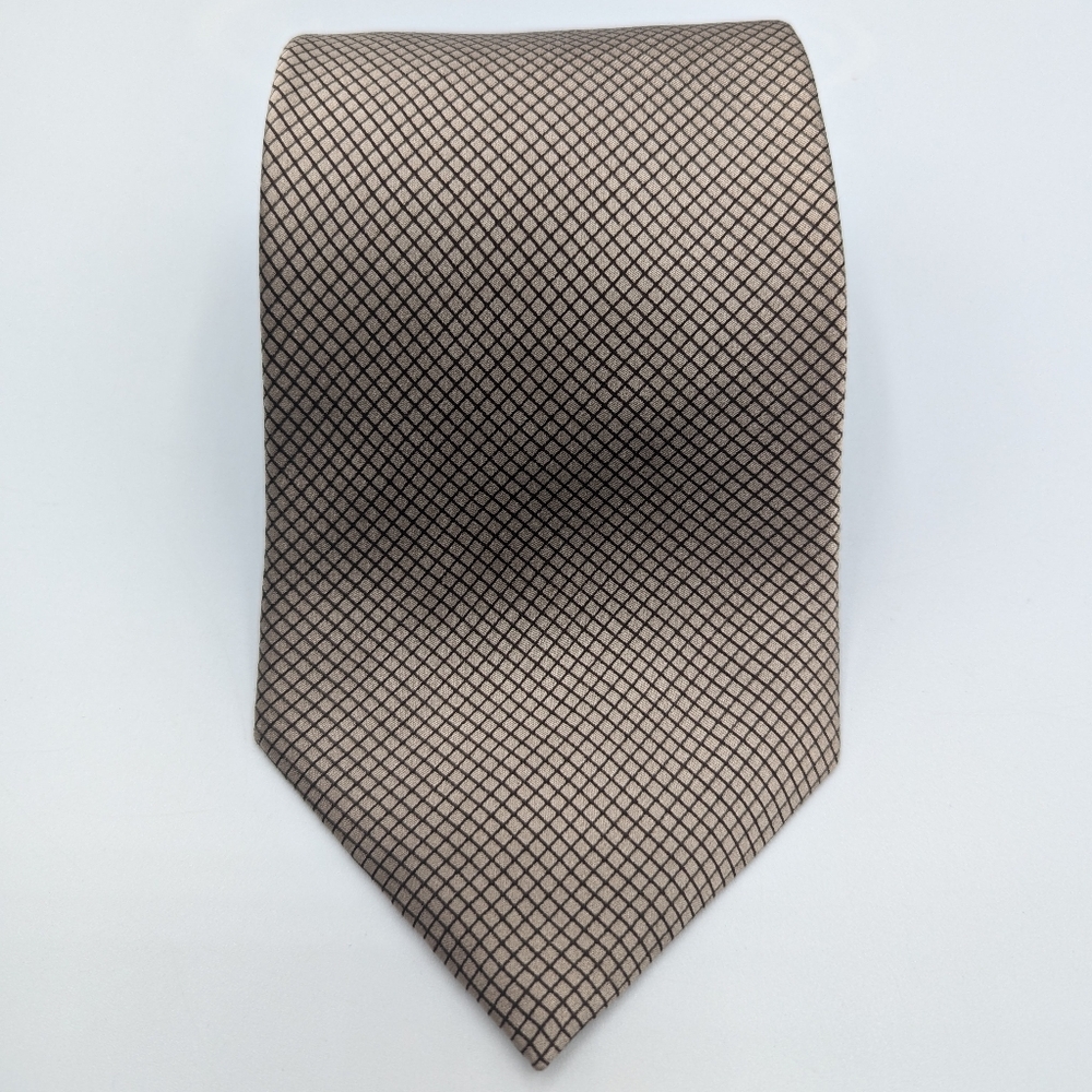 Zilli Light Brown Checkered Luxury Silk Tie  Classic 4" Wide Made In Italy